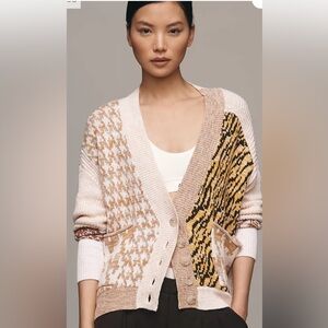 Anthropologie Pilcro Mash Up Tiger Cardigan Sweater Zebra Mix Print Black Tan